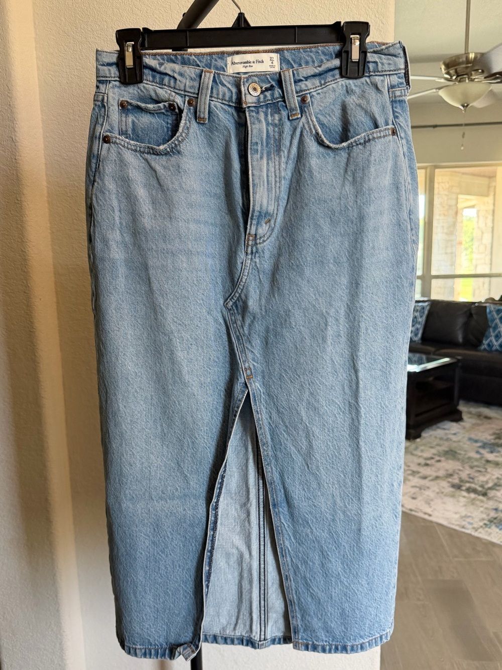 Abercrombie & Fitch Light Blue Straight Leg Denim Skirt with Front Slit 4 / 27"